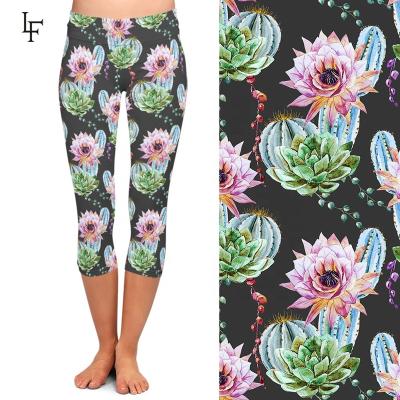 China 92% Polyester 8% Spandex High Waisted Women Capris Yoga Breathable Sexy Panties Scale Custom Cactus Printed Soft Fabric Leggings for sale