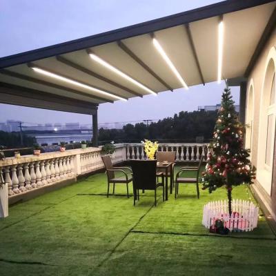 China Decoration Outdoor Hot Sale PVC Waterproof Bioclimatic Aluminum Pergola Sliding Retractable Porch Tents Roof Systems for sale