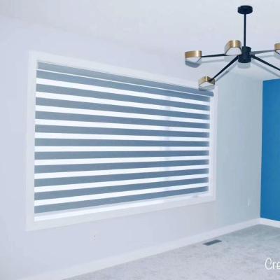 China Sunlight Blocking / Fireproof Wholesale Gray Color Semi Indoor Blackout Zebra Electric Remote Control Blind for sale