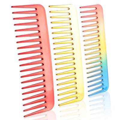 China Fashionable Appearance Custom Wide Tooth Comb Electroplate Red Gold Hair Biodegradable Natural Plastic Comb For All Hair for sale