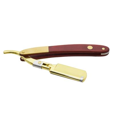 China Retro High Quality Simple Barber Shop Tools Wooden Handle Stainless Steel Blades Beard Hair Shaving Razor For Men for sale