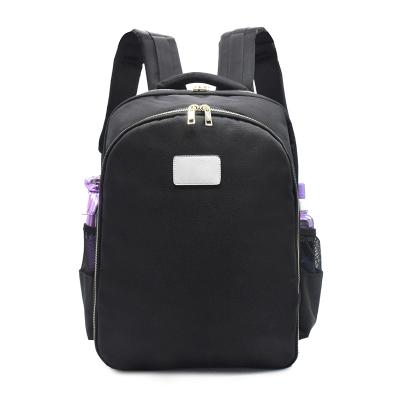 China Custom Fabric Logo Black Polyester Backpack Barber Tool Bag With Metal Zipper For Travel And Business Trip for sale