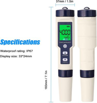 China 5 in 1 PH/TDS/EC/ORP/Temperature Meter Digital Water Quality Tester for Pools, Drinking Water, Aquariums Meter TP16 TP16 for sale