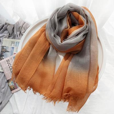 China Wool+Acrylic Ombre Long Scarf Women Patchwork Color Tassel Acrylic Thin Scarves Sunscreen Wool Shawl for sale