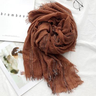 China Muslim Women Autumn Winter Hijab Scarves Shawl Long New Large Size Good Quality Solid Color Stripe Pattern Bubble Cotton for sale