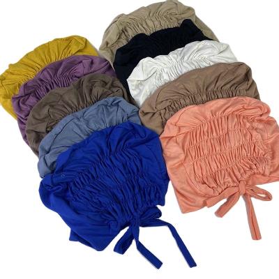 China New Free Islamic Muslims Ruched Back Elastic Underscarf Hijab Inner Cotton Tank Top Stretch Tie Undercap for sale