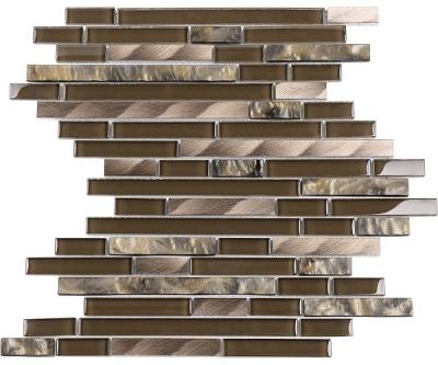 China Grown Irregular Strip Swimming Pool Glass Mosaic Tiles Mix Stainless Steel for sale