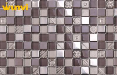 China 8mm Chocolate Color Glass Mix Metal Mosaic Tile with Unique Crystal Chip for sale