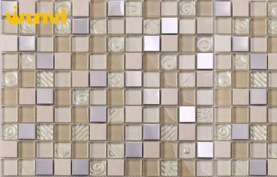 China Non - Slip Subway Glass And Metal Mosaic Tile With Clear Crystal Chip for sale