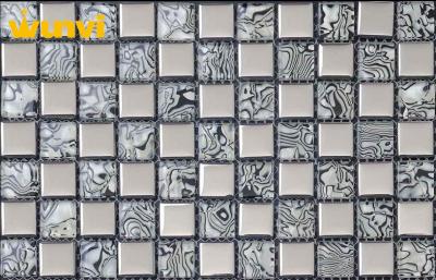 China Light Grey Bathroom Mosaic Tiles With Square Glass Chip Mix Random Flower for sale