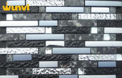 China Dark Gray Color interior Glass Mosaic Backsplash Tile With Stainless Steel for sale