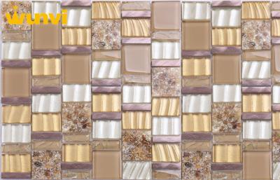 China Backsplash Iridescent Glass Mosaic Tile , Stainless Steel And Crackled Glass Mosaic for sale