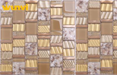 China Home Gold And Stone Iridescent Glass Mosaic Tile With Heat Resistant for sale