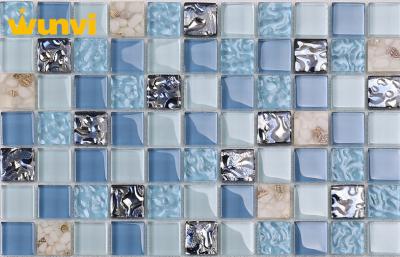 China Shopping Mall Floor Blue Glass Mosaic Tiles With Crystal Chip Approved TUV for sale