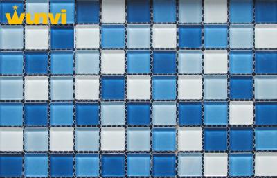 China Ocean Blue Crystal Glass Mosaic Tiles , 6mm Glass Brick Mosaic Tiles for sale