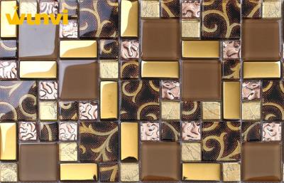 China Glitter KTV Golden Glass Mosaic Wall Tile , Glass Mosaic Backsplash Tiles for sale