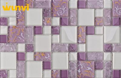 China Interior White And Purple Crystal Glass Mosaic Tiles , Ice Crackle Glass Tile for sale