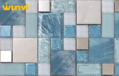 China Telha rachada de Backsplash da cozinha do vidro de mosaico do gelo azul com de aço inoxidável à venda