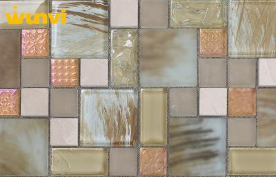 China Electroplating Washable Glass And Stone Mosaic Tiles For Bathroom , Living Room for sale