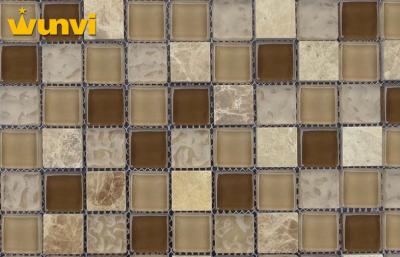 China Fade Resistance Crystal Glass Mix Brown Stone Mosaic Tile Patterns For Building for sale