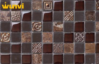 China No Deformation Square Ceramic Glass Stone Mosaic Tiles With Crystal Chip for sale