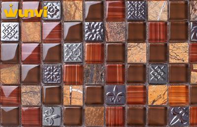 China Contruction Material Brown Glass Ceramic Mosaic Tiles With Electroplate Flower for sale