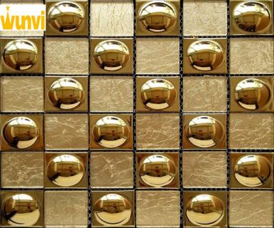 China KTV Unique Stain resistant Gold Mosaic Tiles With Metal and Glass Mixed for sale