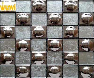 China 48 × 48mm Round Grey and Gold Glass Mosaic Tile Chips For Indoor Building for sale