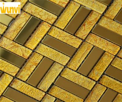 China Non Fade Color Mix Strip Gold Mosaic Tiles , Home Decorative Metal Tiles for sale