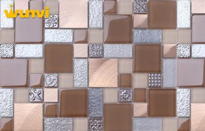 China Heat Insulation Mesh Mounted Kitchen Mosaic Tiles / 8mm Thickness Glass Metal Tile for sale