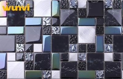 China Washable Glass And Stainless Steel Black Kitchen Tiles With 100×100mm Chip for sale