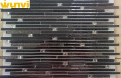 China Brushed Mesh Mounted Random Mix Strip Mosaic Tiles With 10*10 Mirror Chips for sale