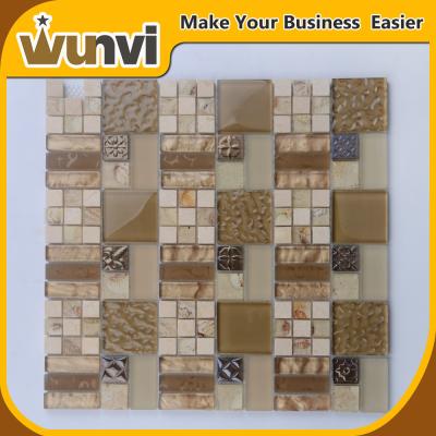 China Glass Ceramic Mosaic Tiles  Stone Blend Mosaic Tiles For Building Project Beige Color for sale