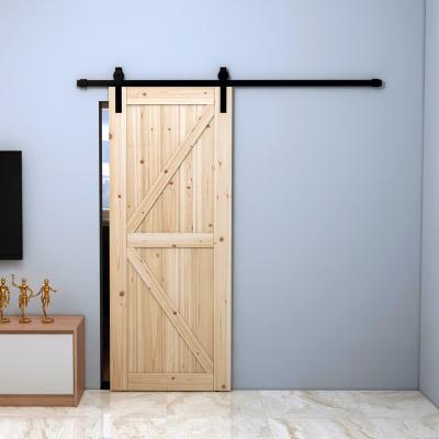 China Decoration Solid wood set American barn door log fir oak plain door indoor bedroom bathroom sliding door for sale