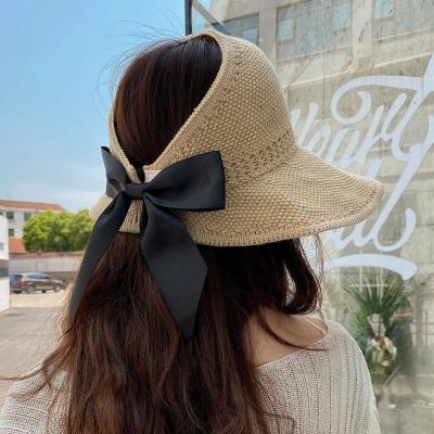 China Female Classic Foldable Straw Big Brim Bowknot Straw Hats Character Sun Character Hats And Caps Summer Casual Beach Summer For WomanStra for sale