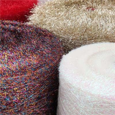 China 2cm Recycled 100% Polyester Glass Fancy Yarn Multicolor Rainbow Filament Fiberglass Strand Silver Yarns On Cone For Festival Decoration for sale