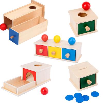 China No Children's Montessori wooden object permanent box Educational Drawer Game Pitching Coin Box intelligence development wooden toys for sale