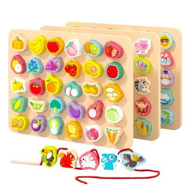 China No Children's Montessori wood beaded puzzle threading concentration training hand grasping board shape matching enlightenment toy for sale