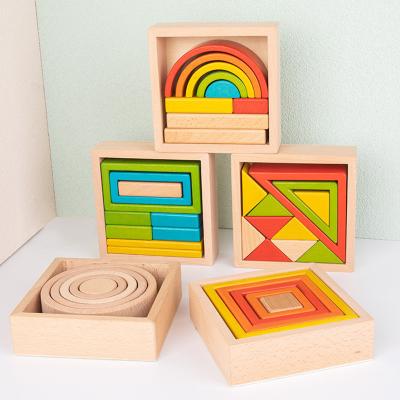 China No wooden puzzle education patchwork building blocks stacked children early education interactive toys for sale