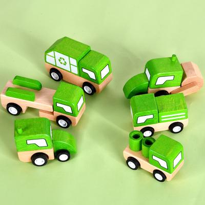 China No Children's Montessori wooden mini medical rescue fire rescue urban environmental building construction car toy set for sale