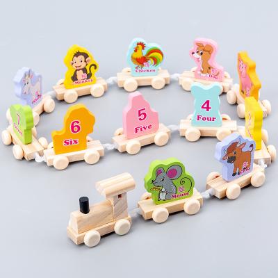 China No Children's digital animal wooden train kindergarten cognition early education tractor thomas and friends train toy for sale