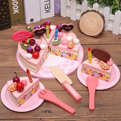 China Double layer cake cutting Children's Montessori Wooden simulation Cake Toy set Double birthday cut cake wooden toy for sale