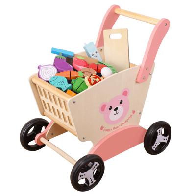 China Interest cultivation 2022 New arrival Children's Montessori wooden bear shopping cart baby walker toys for sale