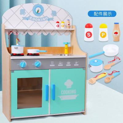 China Simulation wooden kitchen 2022 New arrival Children's Montessori wooden simulation kitchen toy set baby intelligence early education cognitive toys for sale