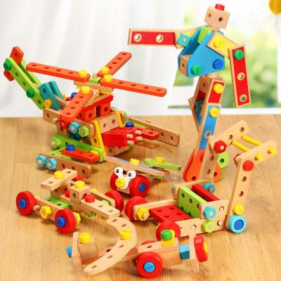 China Wooden 2023new 138PCS Montessori wooden model disassembly modular blocks detachable toys Variety assembly screws nut educational toys for sale