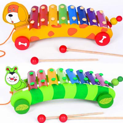 China Children's Montessori wooden early education drag cartoon animals hit harp dog puzzle musical toys YUJIAN221111 for sale