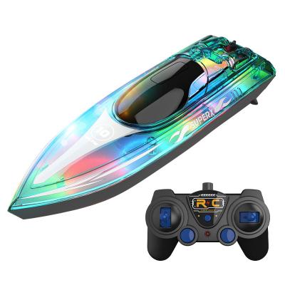 China LED luminous Cross-border children remote control speedboat LED competitive RC boat summer outdoor water toy boat factory wholesale for sale