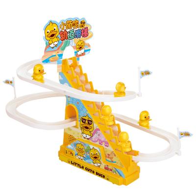 China Stair climbing slide remote control track Amazon Tik Tok selling little yellow duck remote control track slide toy little duck automatic stairs early education toy for sale