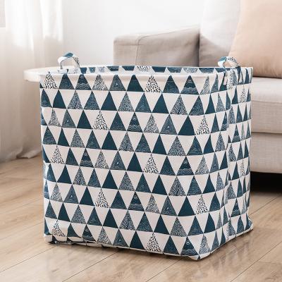 China Viable Multi Color Folding House Kids Toy Clothes Foldable Drawstring Canvas Storage Basket With Handle for sale