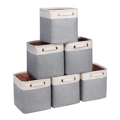 China Wholesale Viable 10.5 x 10.5 x 11 Inch Fabric Cube Storage Bins Cloth Folding Canvas Baskets for Storage with Handles for Shelf for sale